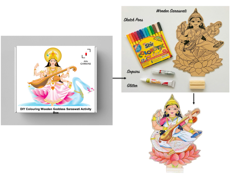 DIY Colouring Wooden Goddess Saraswati Activity Box