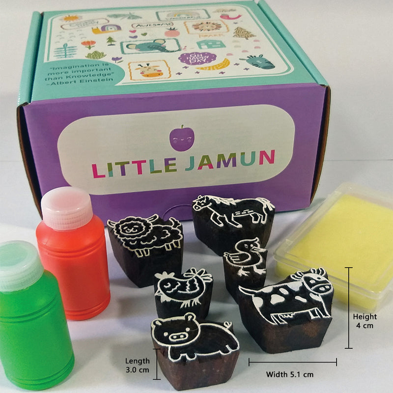 Little Jamun Handmade Block Print Wooden Stamps - Farm Animals