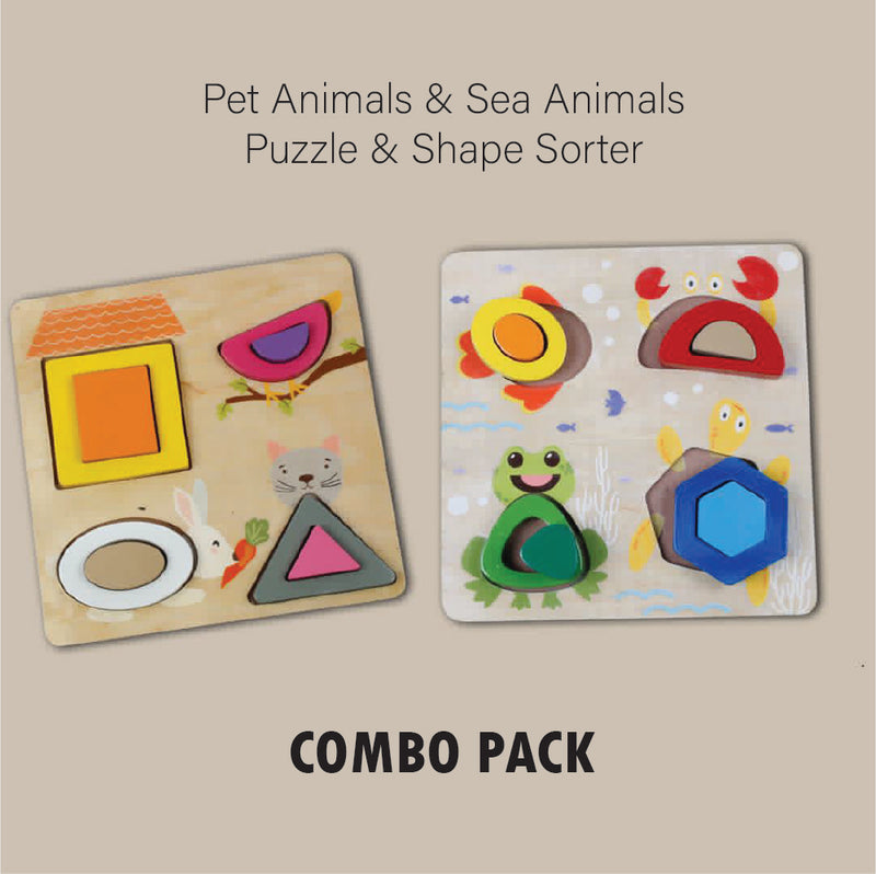 Little Jamun Combo Pack Of 2 - Lil Sea & Animals Shape Sorter & Puzzles