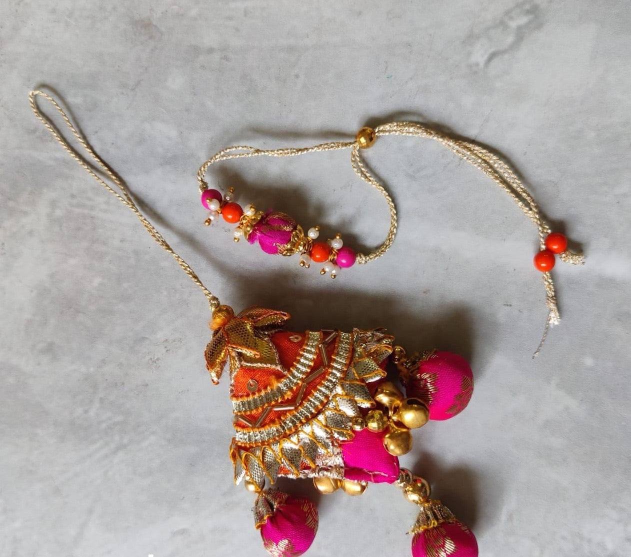 "Noor" Gota Patti Rakhi and Lumba Set ( pink )