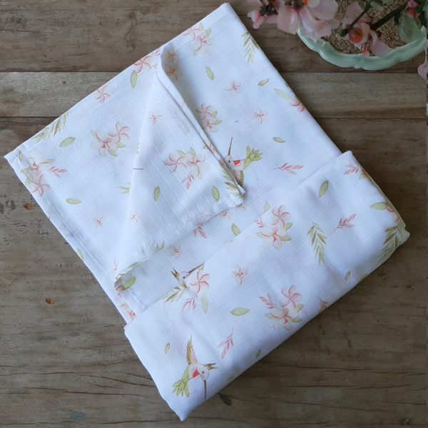 Infant Organic Printed Bath Towel - Plumerias and Hummingbirds
