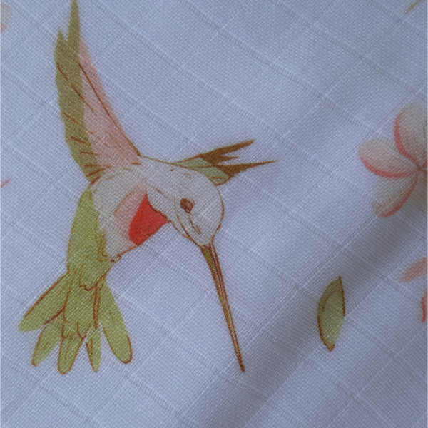 Baby Blanket - Three Layered Muslin - Plumerias and Hummingbirds
