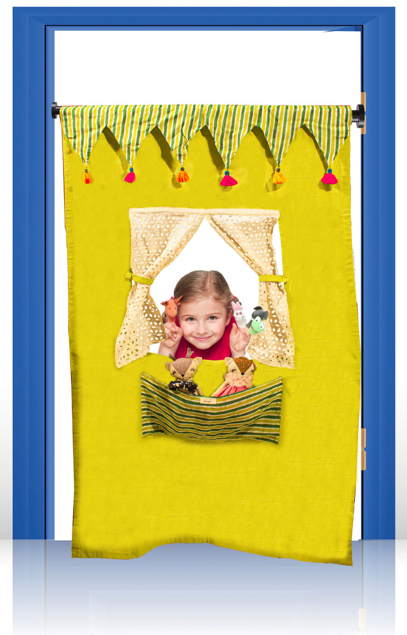 PUPPET THEATRE DOOR CURTAIN -  THE CIRCUS THEME (BHUES OF GREEN)