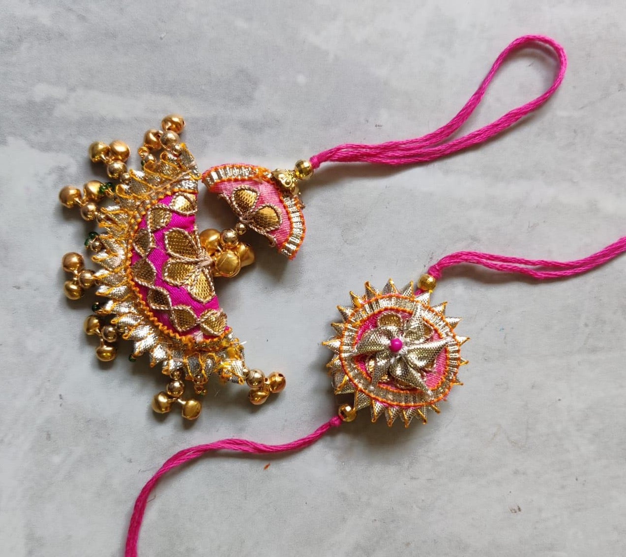 "Sargam" Gota Patti Rakhi and Lumba Set ( pink )